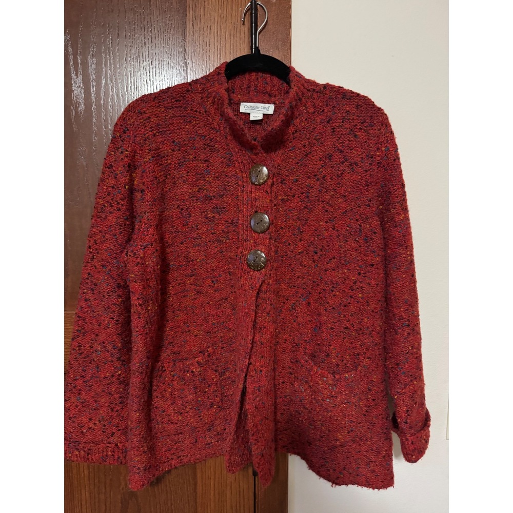 Coldwater Creek Red Confetti Chunky Knit Wool Blend Cardigan Sweater PXL Womens